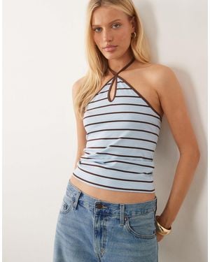 ASOS Cross Halter Neck With Keyhole Top - Blue