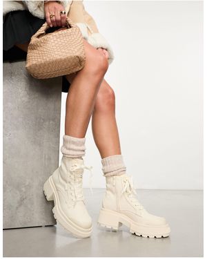 Stradivarius Chunky Lace Up Biker Boot - White