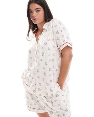 Chelsea Peers Curve Poly Short Sleeve Revere Pyjama Set - White