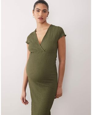 Mama.licious Mamalicious Maternity Textured Cap Sleeve V-neck 2 Function Nursing Midi Dress - Green