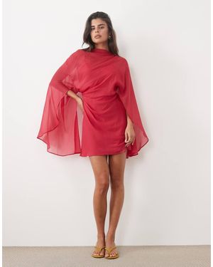 ASOS High Neck Drape Front Extreme Cape Sleeve Mini Dress - Red