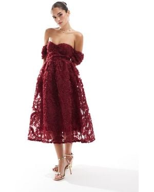 True Decadence Bardot Bust Cup Midi Dress - Red