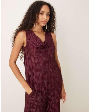 Vila Plisse Cowl Neck Top Co-ord - Red