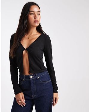 ONLY Long Sleeve Twist Front Top - Black