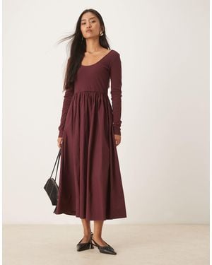 Nobody's Child Scoop Neck Long Sleeve Midi Dress - Red