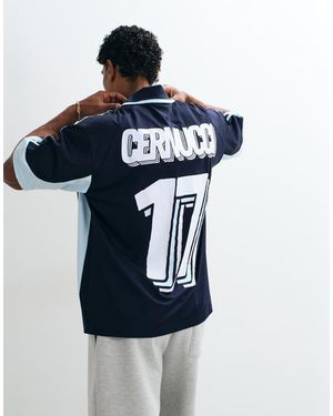 CERNUCCI Maglia Da Calcio E Bianca Con Logo E Scollo A V - Blu