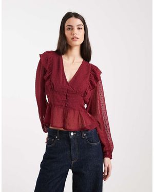 Wednesday's Girl Chiffon Dobby Long Sleeve Top - Red