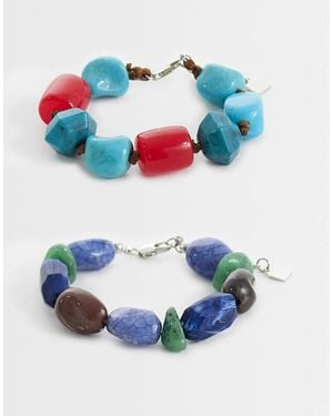 ASOS Confezione Da Due Bracciali Con Perline Spesse Blu, Verdi E Rosse