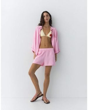 Pull&Bear Linen Blend Shorts - Pink