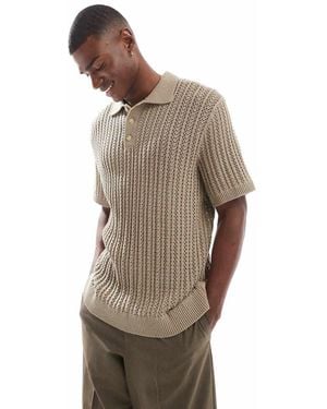 Jack & Jones Premium Crochet Knitted Polo Shirt - Grey