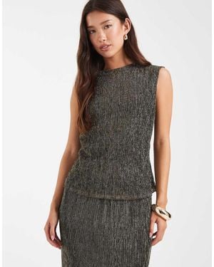 French Connection Top Metalizado Sin Mangas De Tejido Plisado De (Parte De Un Conjunto) - Negro