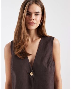 Object Sleeveless Tailored Waistcoat Co-ord With Gold Button Detail - Brown