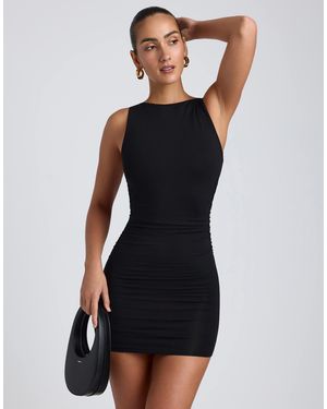 Oh Polly Slinky Sleeveless Boat Neck Open Back Mini Dress - Blue