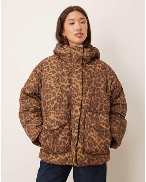 JJXX Puffer Jacket With Leopard Print - Brown