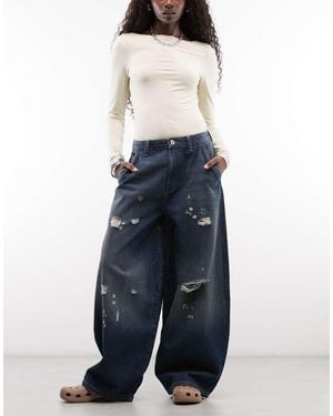 Collusion X006 Xl Jeans Balloon A Vita Bassa Lavaggio Grunge Blu Scuro