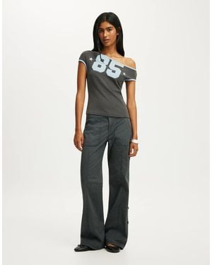 Cotton On Off Shoulder Graphic Tee - Grey