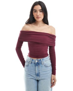 Cotton On Rhi Gathe Off The Shoulder Slinky Long Sleeve Top - Red
