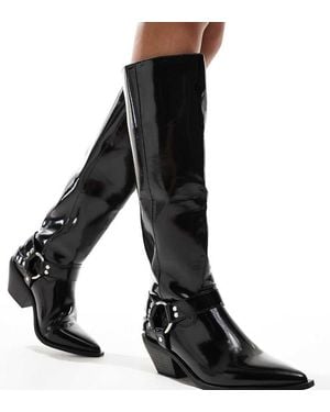 SEQWL Wide Fit Knee High Western Boot - Black