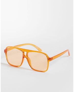 Monki Oversized Jaren 70 Zonnebril Met Vierkante Glazen En Gele Lens - Naturel
