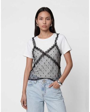 Noisy May T-Shirt Vestibilità Classica Bianca Con Strato Sovrapposto - Grigio