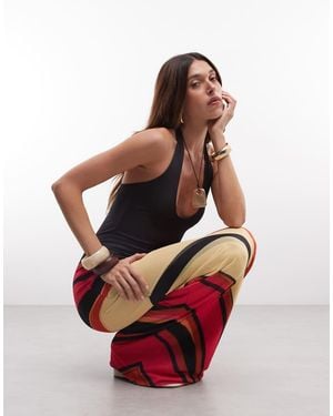 Murci Vestito Lungo Fasciante Allacciato Al Collo Con Scollo Profondo E Stampa Astratta Vivace - Rosso