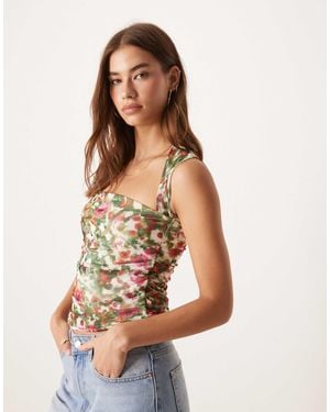 Abercrombie & Fitch Square Neck Ruched Sleeveless Top - Multicolour