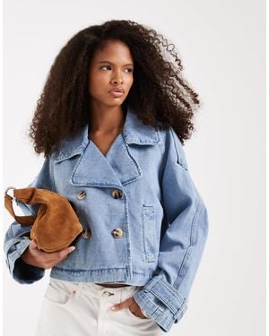 Vero Moda Cropped Denim Trench Coat - Blue