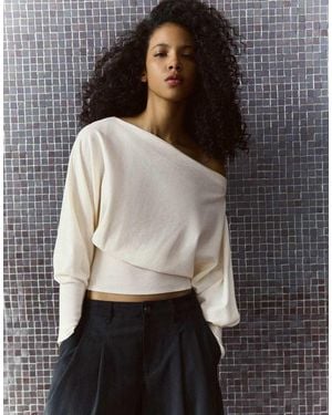 Bershka Maglione Asimmetrico A Righe Con Collo Ecru - Grigio