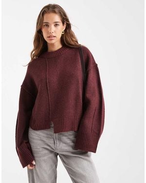ASOS Crew Neck Jumper With Seam Front Detail And Stepped Hem - Red