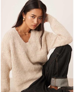 Vila Pluizige Gebreide Oversized Trui Met V-Hals - Zwart