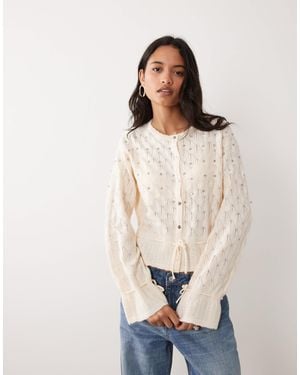 Miss Selfridge Embellished Tie Front Cardigan - Natural