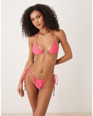 Motel Leyna Tie-Side Ruche Bikini Brief - Red