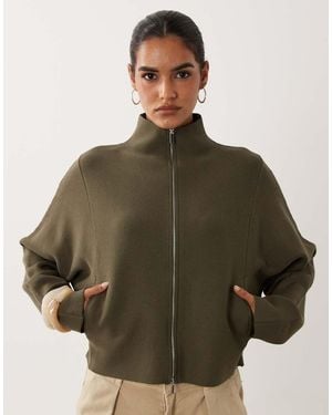 Gina Tricot Knitted Zip Jacket - Green