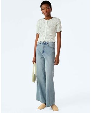 OMNES Burke Cropped Mint And Gingham Top - Blue