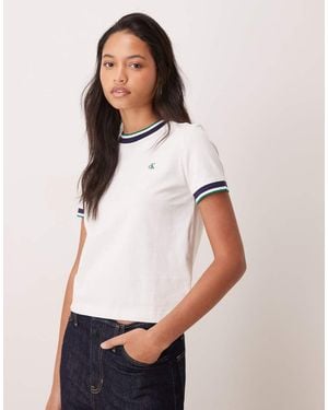 Calvin Klein Stripe Trim Monogram T-shirt - White