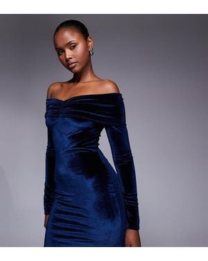 Kaiia Exclusive Bardot Sweetheart Neckline Long Sleeve Mini Dress - Blue