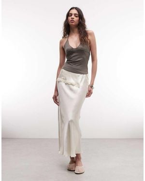 Reclaimed Vintage Satin Maxi Slip Skirt With Layered Frill - White