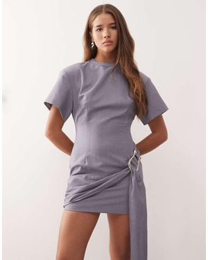 Lioness Martini Structured High Neck Drape Waist Metal Hardware Detail Mini Dress - Purple