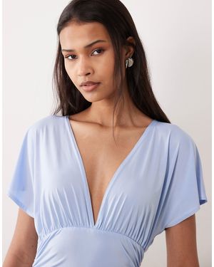 Miss Selfridge V-neck Top With Gathered Waist - Blue
