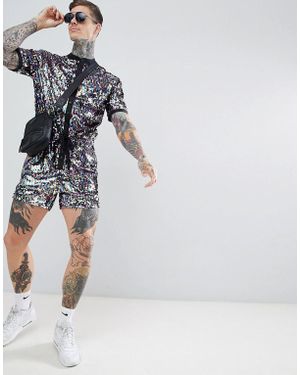 ASOS Design Festival Slim Boilersuit With Rainbow Sequins - Pink