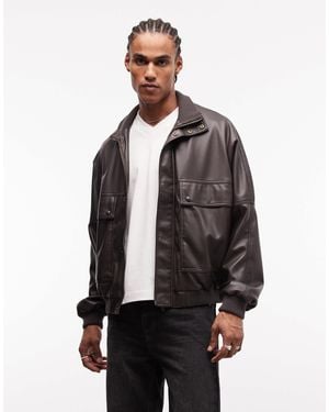 ASOS Faux Leather Funnel Neck Jacket - Gray
