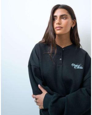 ASOS Weekend Collective Co-Ord Oversized Henley Sweatshirt Met Graphic - Blauw