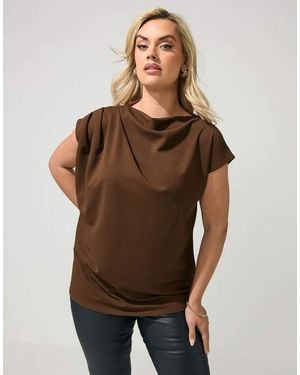 Yours Clothing Drape Shoulder Top - Brown