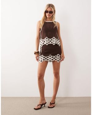 Mango Tomi Crochet Knit Mini Skirt With Flower Detail - Brown