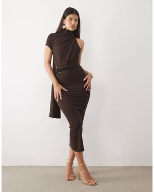 ASOS Scarf Detail Maxi Dress With Ruched Trim Waist - Brown