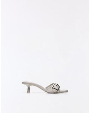 Bershka Heeled Mules With Buckle - White