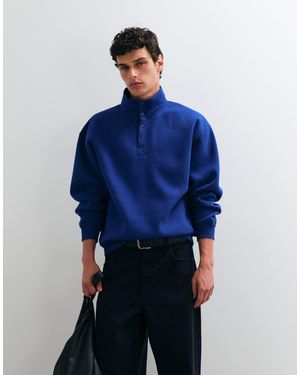 ASOS Oversized Funnel Neck Sweatshirt With Snap Fasteners - Blue