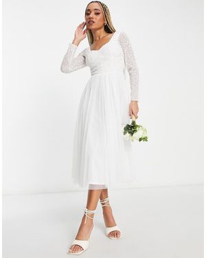Beauut Bridal Emellished Bodice Midi Skater Dress With Tulle - White
