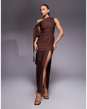 Vesper Bengaline Off Shoulder Drape Detail Maxi Dress - Purple