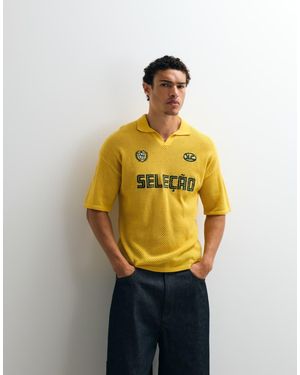 ASOS Relaxed Knitted Football‑Style Notch Neck With Embroidery - Metallic